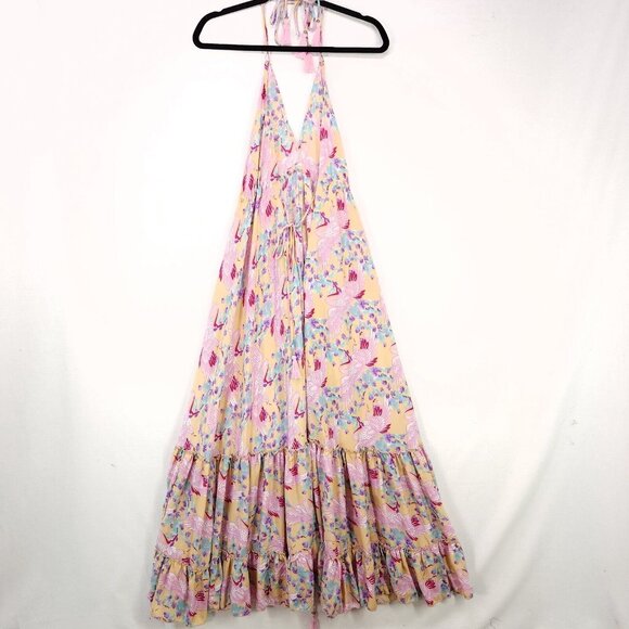 Raga By Anthropology Maxi Dress Size Medium Tiered Open Back Floral Boho - Picture 3 of 15